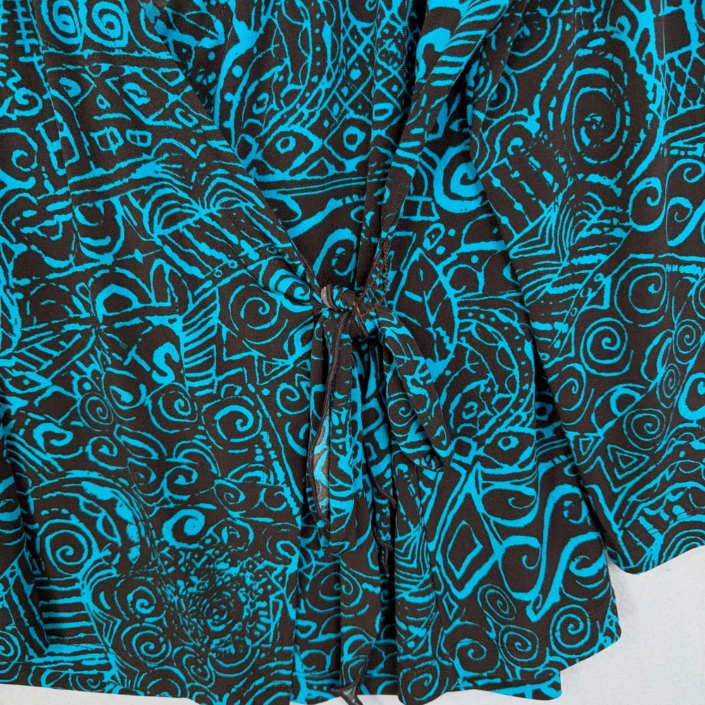 Chico's Skirt Set Womens 3 Teal Abstract Geometric 2 Piece Wrap Top Maxi Boho - Picture 8 of 13